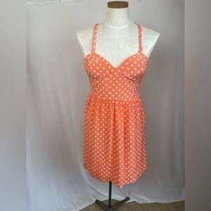 State & Lake poka dot coral-dress 100% silk size xs